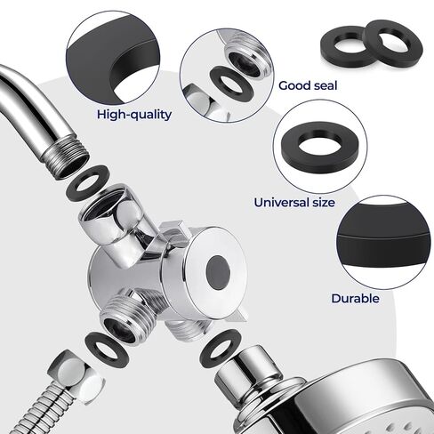10 Pieces Shower Head Washers, 3/4" Rubber Hose Washer Universal Tap Sealing O Ring Gasket Attachment Hoses Fit All Standard 1/2" Fixed Shower Head, Water Faucet, Not Suitable for Garden Hoses (Black) in Saudi Arabia