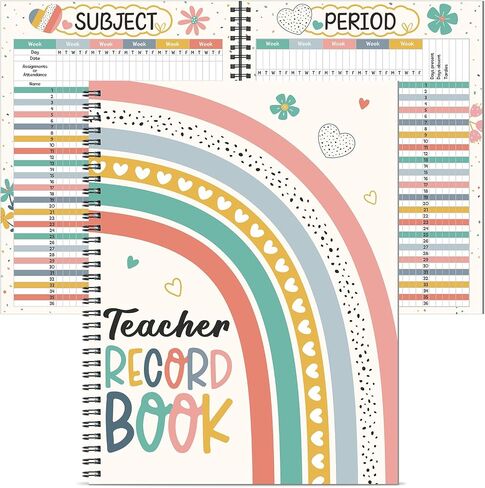 Composition Teacher Record Book 8.5" x 11" Pastel Face Pattern Teacher Class Grade Book Spiral Bound Record Double Sided Color Printing Office Supplies Favors Gift for Classroom School Planner in Kuwait