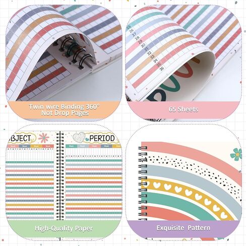 Composition Teacher Record Book 8.5" x 11" Pastel Face Pattern Teacher Class Grade Book Spiral Bound Record Double Sided Color Printing Office Supplies Favors Gift for Classroom School Planner in Kuwait