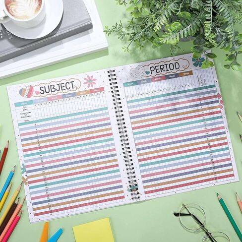 Composition Teacher Record Book 8.5" x 11" Pastel Face Pattern Teacher Class Grade Book Spiral Bound Record Double Sided Color Printing Office Supplies Favors Gift for Classroom School Planner in Kuwait