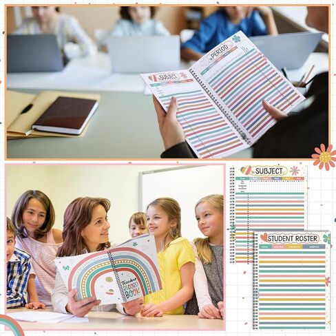 Composition Teacher Record Book 8.5" x 11" Pastel Face Pattern Teacher Class Grade Book Spiral Bound Record Double Sided Color Printing Office Supplies Favors Gift for Classroom School Planner in Kuwait