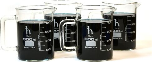 EISCO Premium Hand Crafted Beaker Mugs, Laboratory Quality Borosilicate 3.3 Glass, 16.9oz (500mL) Capacity - Pack of 4 Mugs in Saudi Arabia