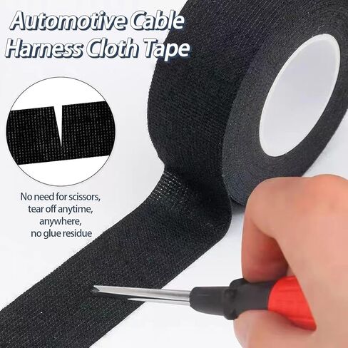 3 لفات الأسلاك الأسلاك شريط القماش 1 بوصة × 66 قدم لكل لفة لفة تآكل شريط مقاوم سهل للدموع واللصق باليد ، ومناسبة للعزلة والضوضاء تقلل من غلاف أسلاك المحرك الأسلاك in Kuwait