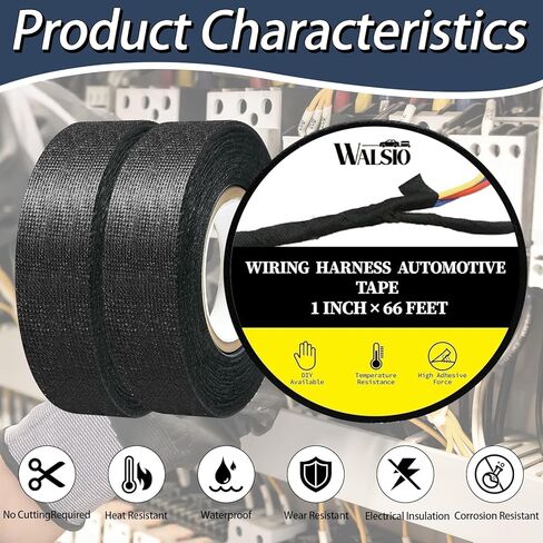 3 لفات الأسلاك الأسلاك شريط القماش 1 بوصة × 66 قدم لكل لفة لفة تآكل شريط مقاوم سهل للدموع واللصق باليد ، ومناسبة للعزلة والضوضاء تقلل من غلاف أسلاك المحرك الأسلاك in Kuwait