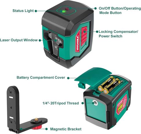 Laser Level, HYCHIKA 50 Feet Cross Line Laser with Dual Modules, Self Leveling Laser Level, Switchable Self-Leveling Vertical and Horizontal Line Construction Picture Hanging, Battery Included in Kuwait