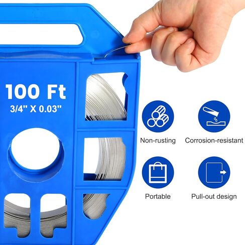 304 Stainless Steel Metal Packaging Machine Kit 3/4" x 100 ft Banding Coil, 100pcs Ear Lokt Buckles, 1pc Strapping Tensioner, 1pc Hammer and One Pair of Gloves Included by LOCXVE in Saudi Arabia