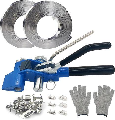 Banding Strapping kit, Stainless Pallet Strapping Kit, Metal Banding Tool, 200 ft Length 304 Stainless Steel Strapping, 100 Metal Buckle and A Pair Cut Resistant Gloves in Saudi Arabia