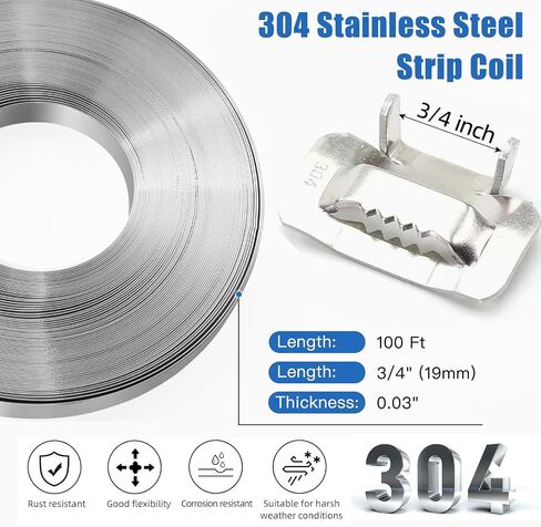 Banding Strapping kit, Stainless Pallet Strapping Kit, Metal Banding Tool, 200 ft Length 304 Stainless Steel Strapping, 100 Metal Buckle and A Pair Cut Resistant Gloves in Saudi Arabia