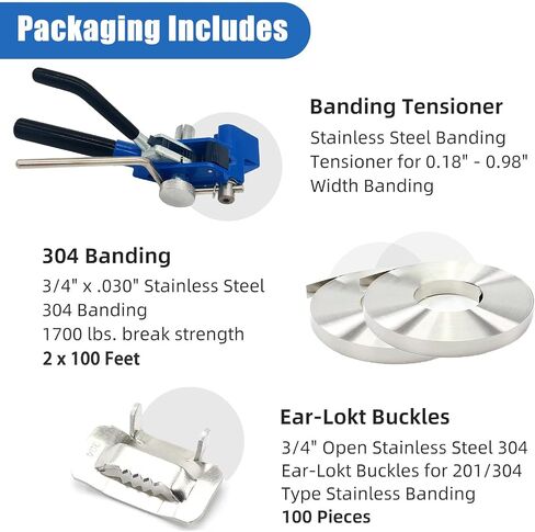 Banding Strapping kit, Stainless Pallet Strapping Kit, Metal Banding Tool, 200 ft Length 304 Stainless Steel Strapping, 100 Metal Buckle and A Pair Cut Resistant Gloves in Saudi Arabia