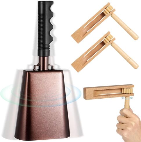 Noise Maker Kit for Parties & Sports Events, 10 Metal Cowbell & Two Wooden Rattle Shakers, Percussion Instruments for Celebrations in Saudi Arabia
