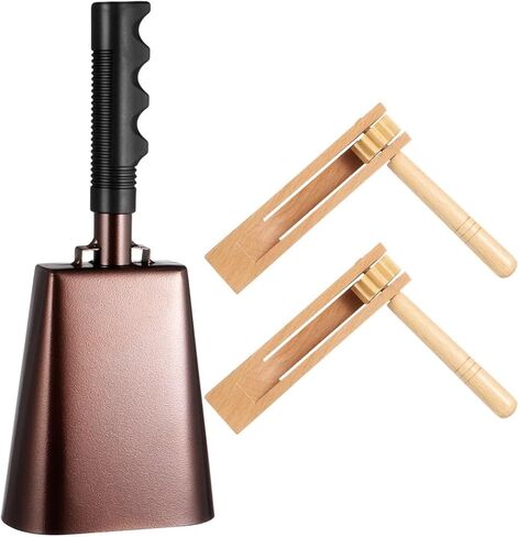 Noise Maker Kit for Parties & Sports Events, 10 Metal Cowbell & Two Wooden Rattle Shakers, Percussion Instruments for Celebrations in Saudi Arabia