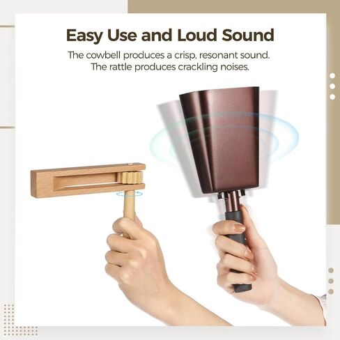 Noise Maker Kit for Parties & Sports Events, 10 Metal Cowbell & Two Wooden Rattle Shakers, Percussion Instruments for Celebrations in Saudi Arabia
