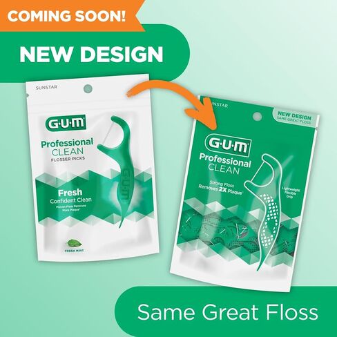 GUM Professional Clean Floss Picks - Extra Strong Shred-Resistant Floss, Easy Grip Handle - Dental Flossers for Adults - Fresh Mint Flavor, 40ct (6pk) in Saudi Arabia