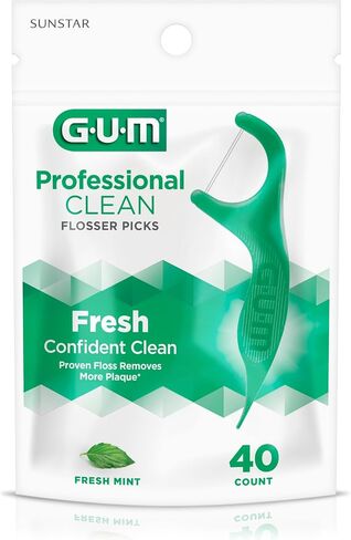 GUM Professional Clean Floss Picks - Extra Strong Shred-Resistant Floss, Easy Grip Handle - Dental Flossers for Adults - Fresh Mint Flavor, 40ct (6pk) in Saudi Arabia