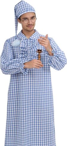 3 Pcs Mens Funny Pajama Set Includes Nightgown Night Sleeping Hat and Glasses for Halloween Christmas in Saudi Arabia