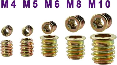 Idomin M4 M5 M6 M8 M10 Furniture Insert Nuts Hex Head Wood Nut Threads Lounds Loodworking Cair Cair Table الزنك الصلب الكربوني (M6x17mm 10pcs) in Saudi Arabia