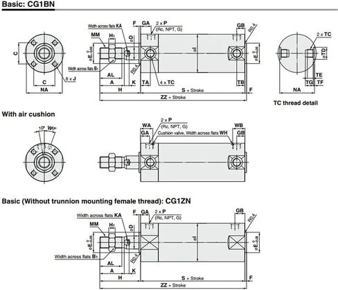 CG1BN 32 مزدوج القوقعة القضيب المفرد أسطوانة الهواء CDG1BN CG1BA (السكتة الدماغية 25mm ، CG1BN BORE 32MM) in Kuwait