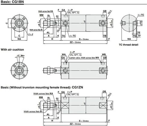 CG1BN 32 Double Acting Single Rod Pneumatic Air Cylinder CDG1BN CG1BA(Stroke 25mm,CG1BN Bore 32mm) in Kuwait