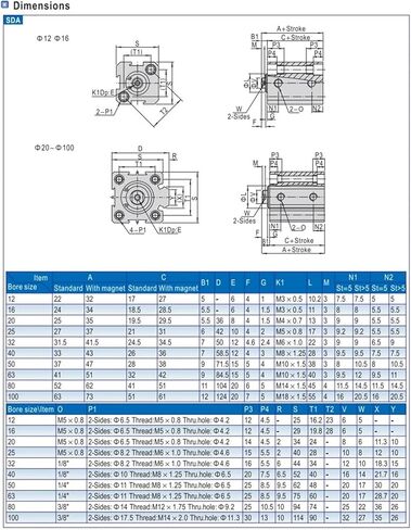SDAJ SDAJ80 أسطوانة الهواء الهوائية القابلة للتعديل (SDAJ80X75-50،1-1/2 ") in Kuwait