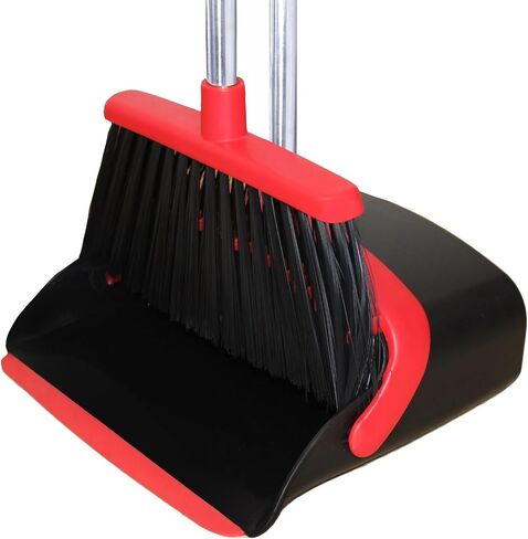 Long Handle Broom and Dustpan Set, Self-Cleaning with Dustpan Teeth for Home, Kitchen, Office, and Pets – Stand-Up Design for Indoor & Outdoor Sweeping (Red) in Saudi Arabia