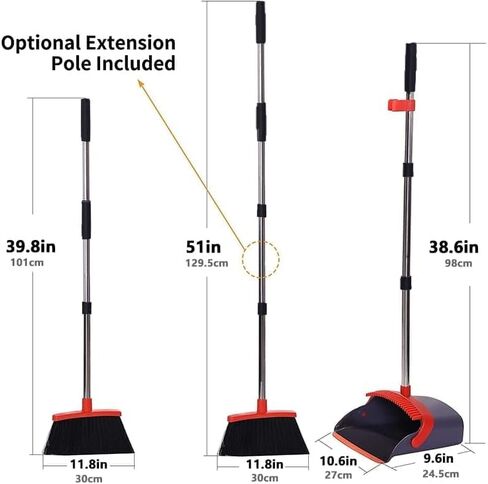 Long Handle Broom and Dustpan Set, Self-Cleaning with Dustpan Teeth for Home, Kitchen, Office, and Pets – Stand-Up Design for Indoor & Outdoor Sweeping (Red) in Saudi Arabia