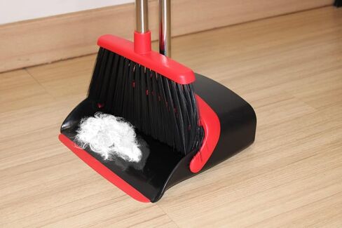 Long Handle Broom and Dustpan Set, Self-Cleaning with Dustpan Teeth for Home, Kitchen, Office, and Pets – Stand-Up Design for Indoor & Outdoor Sweeping (Red) in Saudi Arabia