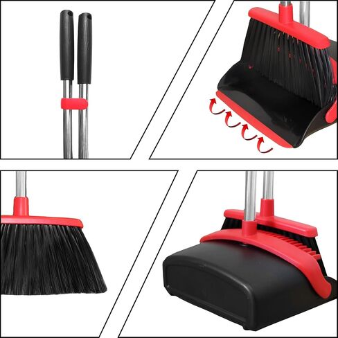 Long Handle Broom and Dustpan Set, Self-Cleaning with Dustpan Teeth for Home, Kitchen, Office, and Pets – Stand-Up Design for Indoor & Outdoor Sweeping (Red) in Saudi Arabia