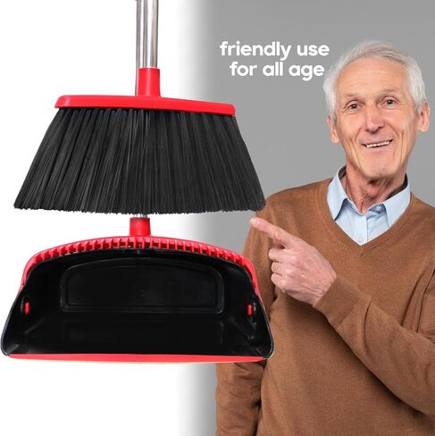 Long Handle Broom and Dustpan Set, Self-Cleaning with Dustpan Teeth for Home, Kitchen, Office, and Pets – Stand-Up Design for Indoor & Outdoor Sweeping (Red) in Saudi Arabia