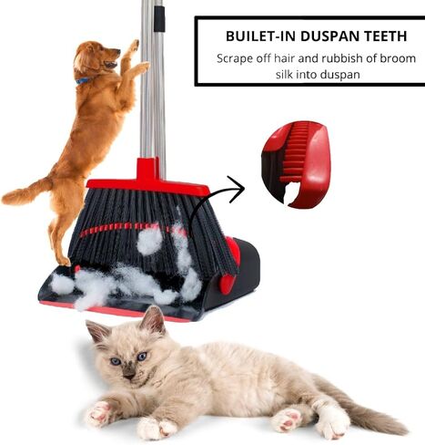 Long Handle Broom and Dustpan Set, Self-Cleaning with Dustpan Teeth for Home, Kitchen, Office, and Pets – Stand-Up Design for Indoor & Outdoor Sweeping (Red) in Saudi Arabia