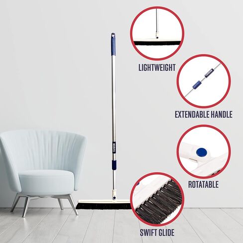 Candor Rotatable Push Broom | 63 Inch Long Lightweight Flexible Cleaning Brush Swiftly Glides Under Beds, Tables, Sofas, Ovens | Also Includes A Handy Brush to Clean The Broom | 18 Inch Head in Saudi Arabia