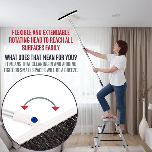 Candor Rotatable Push Broom | 63 Inch Long Lightweight Flexible Cleaning Brush Swiftly Glides Under Beds, Tables, Sofas, Ovens | Also Includes A Handy Brush to Clean The Broom | 18 Inch Head in Saudi Arabia
