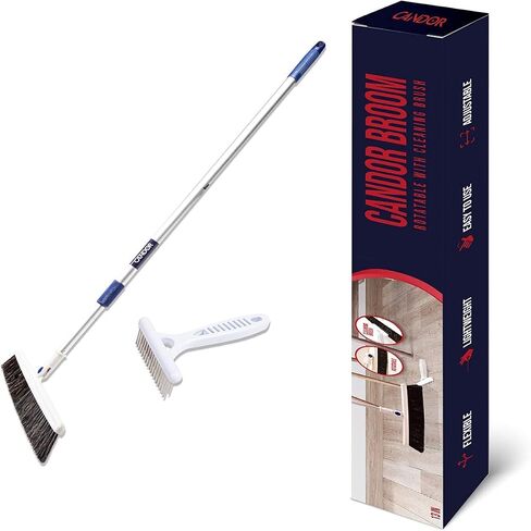 Candor Rotatable Push Broom | 63 Inch Long Lightweight Flexible Cleaning Brush Swiftly Glides Under Beds, Tables, Sofas, Ovens | Also Includes A Handy Brush to Clean The Broom | 18 Inch Head in Saudi Arabia