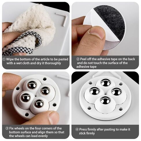 4Pcs/Set Convenient Furniture Storage Box and Bedside Table Moving Solution - Self Adhesive Mute 4 Beads Ball Universal Wheel(16PCS Black) in Saudi Arabia