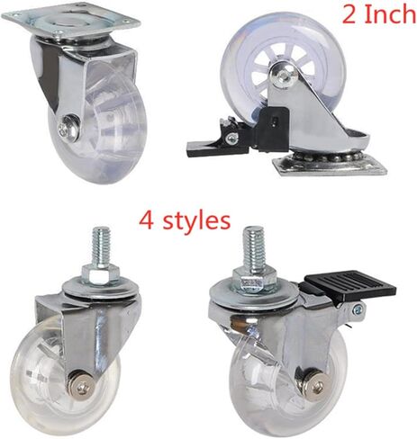 4 Pcs/Lot 2 Inch Casters Pu Transparent Crystal Wheel with Brake Furniture Universal Multi Specification Cabinet Pull(2 Inch-Flat) in Saudi Arabia