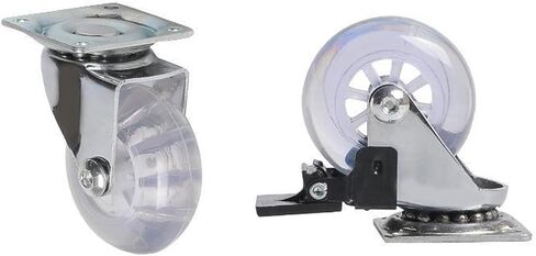 4 Pcs/Lot 2 Inch Casters Pu Transparent Crystal Wheel with Brake Furniture Universal Multi Specification Cabinet Pull(2 Inch-Flat) in Saudi Arabia