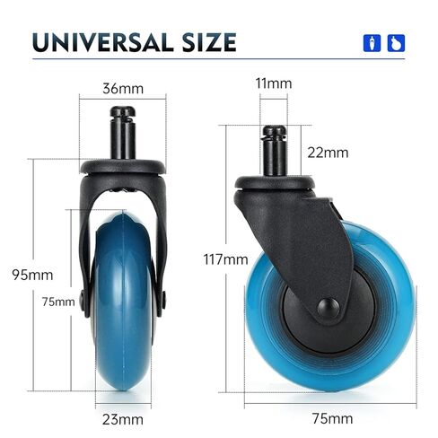 5PCS Blue Polyurethane Office Chair Caster Wheels,3inches Swivel Rubber Soft Furniture Wheels Safe Rollers for Furniture in Saudi Arabia