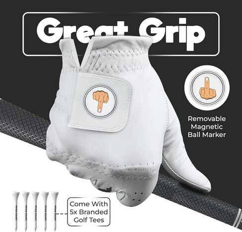 Good Ball Golf Glove – Funny M1ddle Finger Glove w/Magnetic Ball Marker & Tees | Tour Quality Cabretta Leather | Breathable + Lasting for Both Men and Women in Saudi Arabia