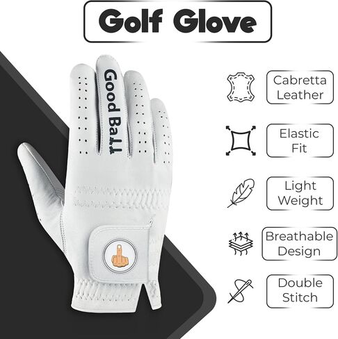 Good Ball Golf Glove – Funny M1ddle Finger Glove w/Magnetic Ball Marker & Tees | Tour Quality Cabretta Leather | Breathable + Lasting for Both Men and Women in Saudi Arabia