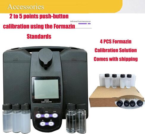 مقياس التعكر القياس التعكر المحمول مع نطاق محلول معايرة 4 PCS 0 ~ 1100 NTU/FNU 0 ~ 275 EBC 0 ~ 9999 ASBC لمعالجة مياه الصرف الصحي 2-5 نقطة معايرة 100 مجموعة تخزين USB in Saudi Arabia