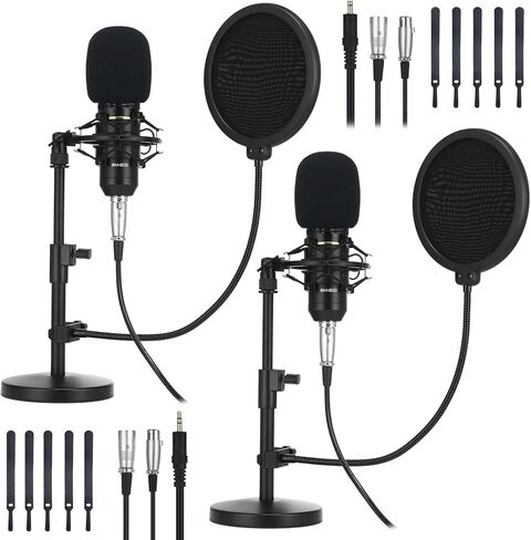 Sherr 2 Pack XLR Condenser Microphone Professional Studio Cardioid Microphone Kit Include Cardioid Mics Shock Stand Windproof Cotton Blowout Net Metal Stand Male Female Cable for Podcasting Record in Saudi Arabia