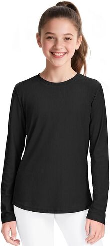 Auranso Girls Long Sleeve Shirts Quick Dry Athletic Shirts Kids Basic Tees Workout Yoga Tops Active Clothes for Teens in Saudi Arabia