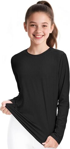 Auranso Girls Long Sleeve Shirts Quick Dry Athletic Shirts Kids Basic Tees Workout Yoga Tops Active Clothes for Teens in Saudi Arabia