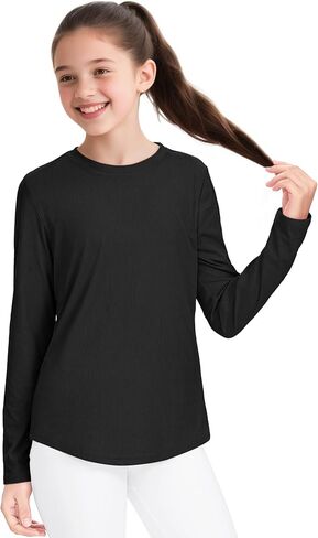 Auranso Girls Long Sleeve Shirts Quick Dry Athletic Shirts Kids Basic Tees Workout Yoga Tops Active Clothes for Teens in Saudi Arabia