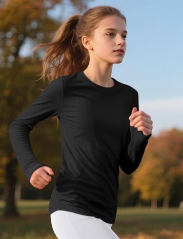 Auranso Girls Long Sleeve Shirts Quick Dry Athletic Shirts Kids Basic Tees Workout Yoga Tops Active Clothes for Teens in Saudi Arabia