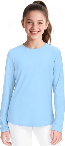 Auranso Girls Long Sleeve Shirts Quick Dry Athletic Shirts Kids Basic Tees Workout Yoga Tops Active Clothes for Teens in Saudi Arabia