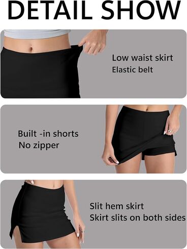 Women's Low Waisted Stretchy Slit Hem Bodycon Mini Skirts with Shorts Underneath in Saudi Arabia