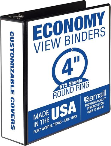 Samsill 4 Inch 3 Ring Binder, Made in USA, Economy Round Ring, Clear View Cover, 675 Sheet Capacity - for School, Office, Home - Pearl White in Kuwait