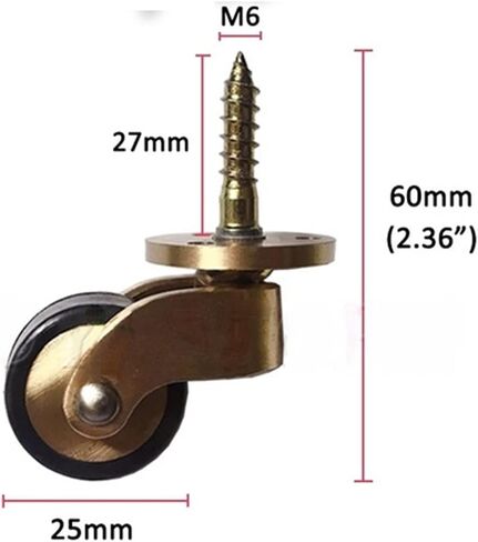 عجلات العجلات النحاسية الأثاث العجلات مع ساق ملولبة M6 لخزانة كرسي أريكة مع مسامير 2/4/8pcs (4pcs) in Saudi Arabia