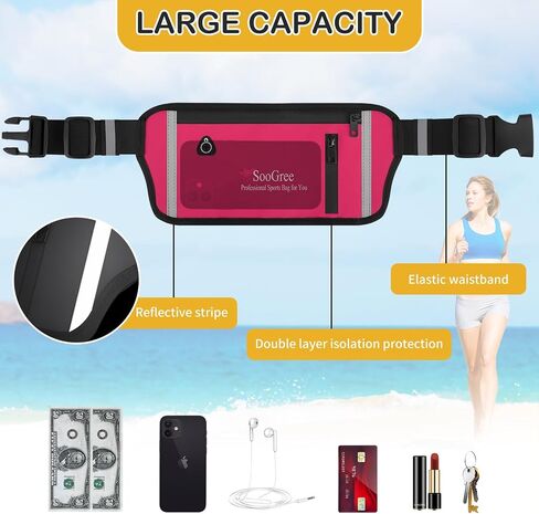 Slim Running Belt Fanny Pack, Resistant Waist Pack Money Belt Bag for Hiking Cycling Workout, Gym Phone Holder with Adjustable Strap (Black) in Kuwait