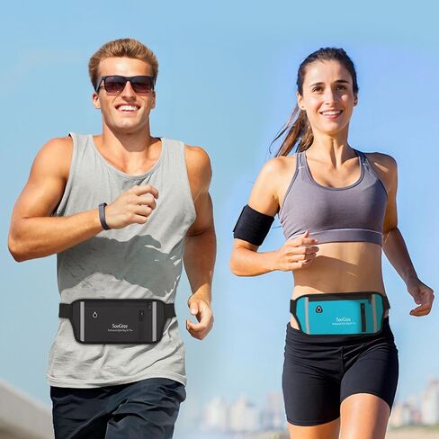 Slim Running Belt Fanny Pack, Resistant Waist Pack Money Belt Bag for Hiking Cycling Workout, Gym Phone Holder with Adjustable Strap (Black) in Kuwait